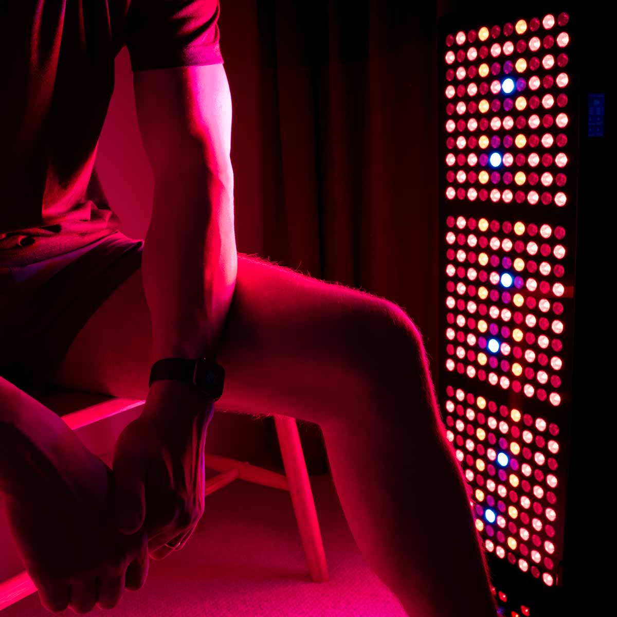 Half body red light close up 