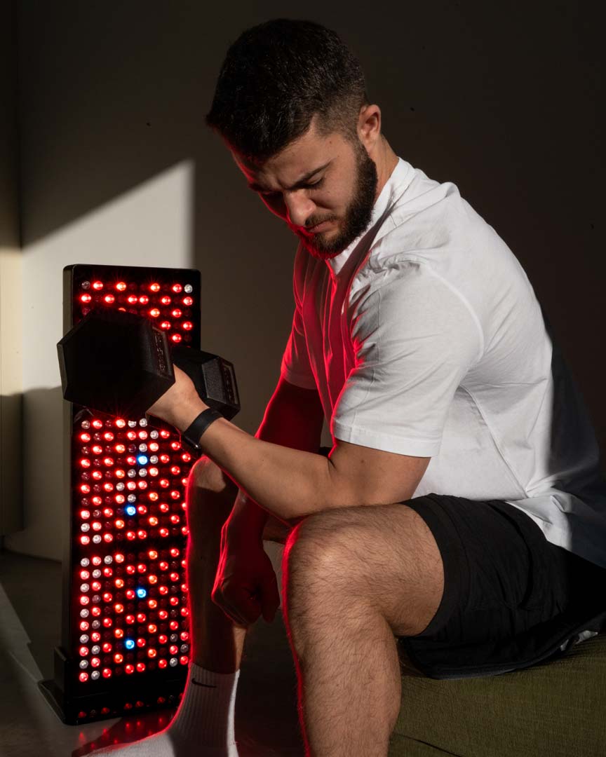 Women sat on mini mat with CELLER8 around ankle