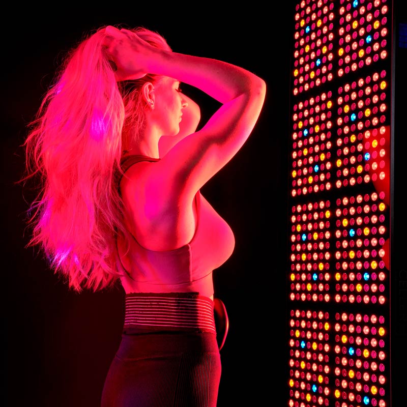 Laying under CELLER8 full body red light panel